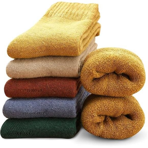5 Pairs Wool Socks for Women, Size 5-10, Warm Hiking Cozy Thermal Crew - Picture 7 of 7